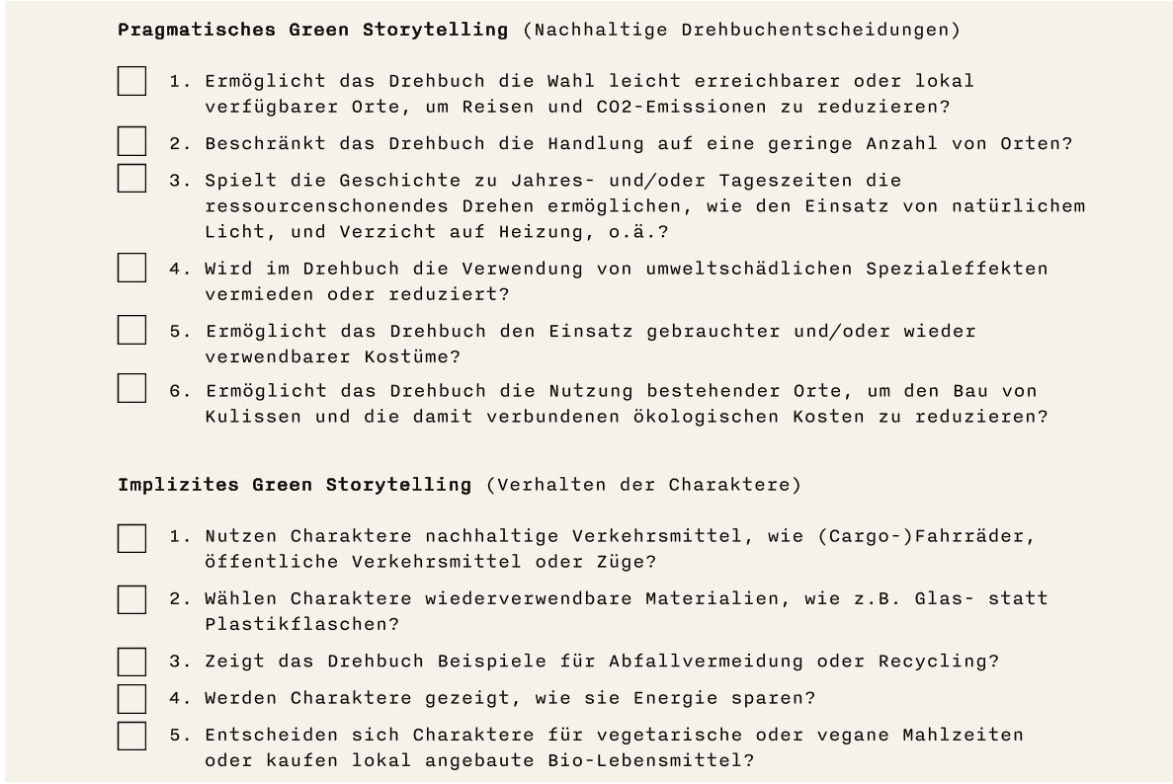 Green Storytelling CHeckliste